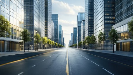 Obraz premium Urban street scene, modern skyscrapers