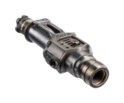 Industrial injector component workshop product metal engineering isolated on transparent background, png