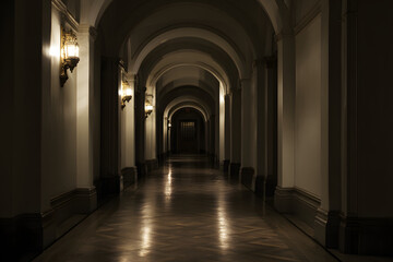 Fototapeta premium Spooky haunted house architecture building corridor.
