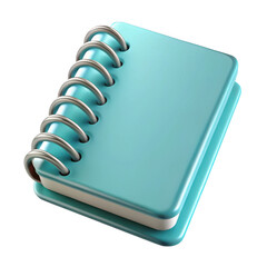 3d rendered spiral notebook teal blue isolated on transparent background