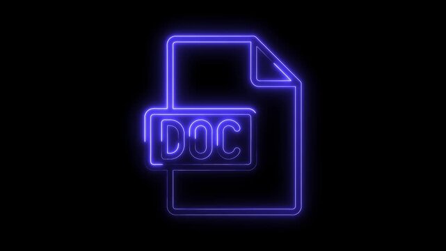 Glowing blue neon D C file icon isolated on black background futuristic digital document symbol bright