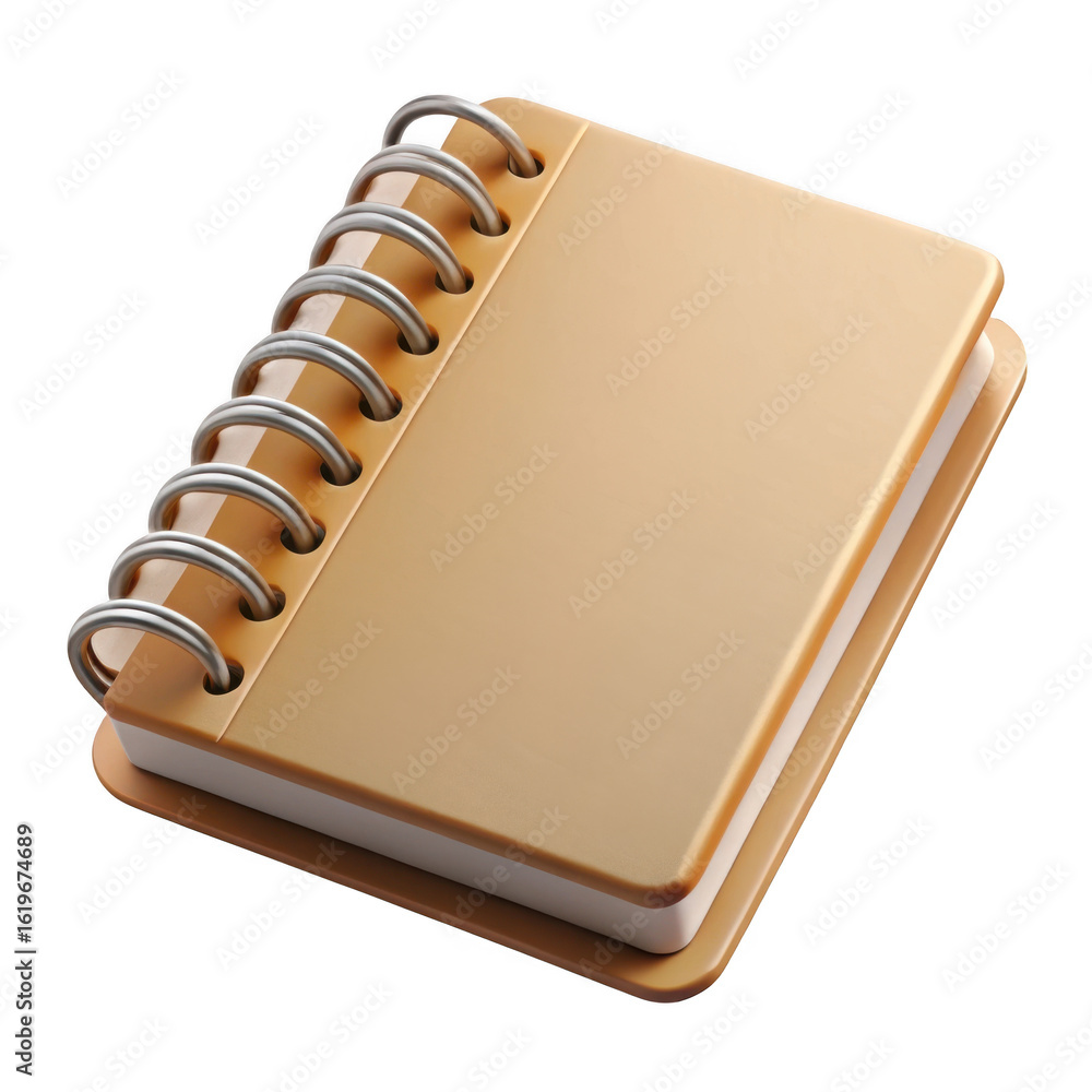 Poster 3d rendered golden spiral notebook isolated on transparent background