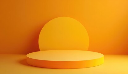 Simple, minimalist, 3D render of a single, round, yellow podium