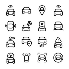 Line Art Modern Autonomous Car Feature Transportation Icon Set
