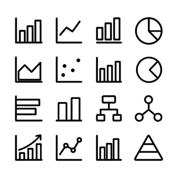 Simple Outline Diagram and Chart Icon Set for Business Analytics and Reporting