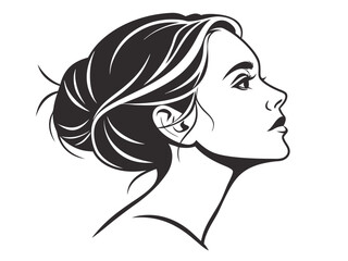 Elegant Vector Silhouette of a Woman’s Profile in Side View – Black Female Head Silhouette Isolated on White Background, Minimalist Female Face Outline for Beauty, Fashion, or Identity Concepts