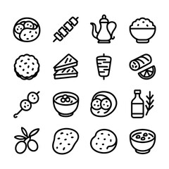 Simple Outline Food and Drink Collection with Different Kind of Dishes Icon