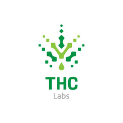 Abstract cannabis leaf icon with oil drop symbolizing THC extract, cannabis research, medical wellness and biotech identity. Ideal for labs and health branding.