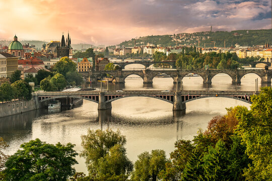 Prague - Charles bridge over the Vltava River in Czech Republic