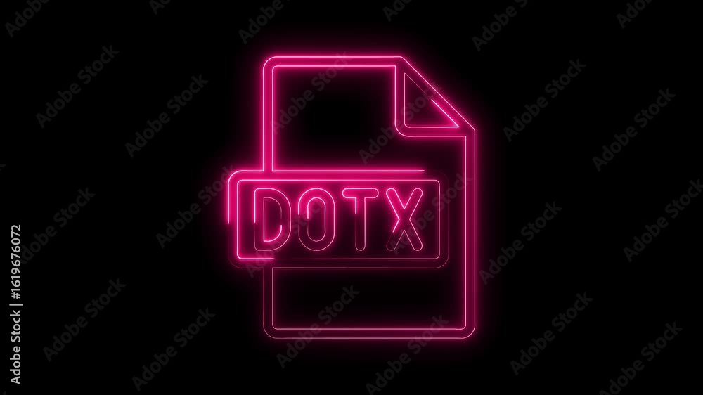 Poster glowing neon pink d c t x file icon animation isolated on black background futuristic digital docume