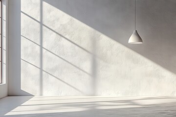 Obraz premium Bright White Plastered Wall with Delicate Rough Texture and Stylish Pendant Light in Room