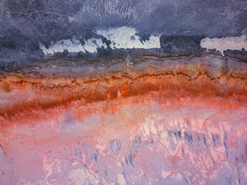 Aerial view of colorful abstract pattern of Tuz Salt Lake in Turkey