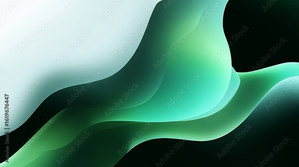 Poster abstract green and black curved lines background with smooth gradients