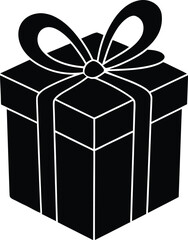 Black silhouette gift box with bow vector illustration