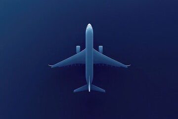 Fototapeta premium Overhead view of a stylized airplane. Dark-blue backdrop. Clean lines