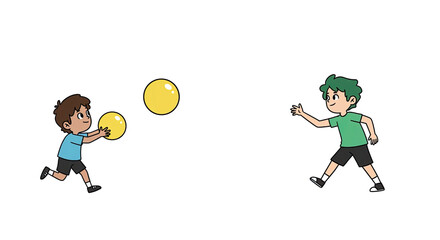 Cartoon Boys Playing with Yellow Balls on Blurred Backdrop
