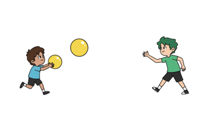 Cartoon Boys Playing with Yellow Balls on Blurred Backdrop