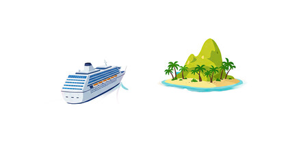 Cartoon Cruise Ship Sailing Toward Tropical Island Destination