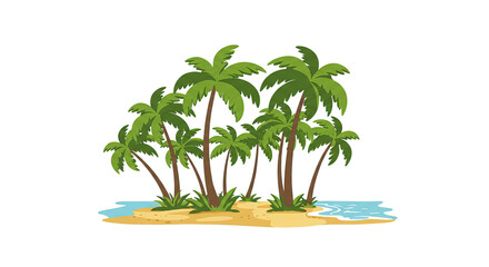 Tropical Island with Green Palm Trees and Sandy Beach