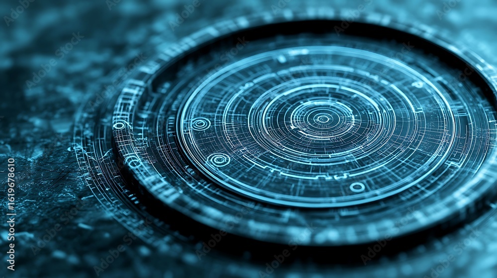 Poster intricate circular design with concentric rings.