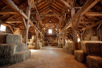 Fototapeta premium Explore Rustic Barn Interior with Hay Bales for Classic Agricultural Design and Natural Farmhouse Aesthetic