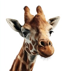 Obraz premium The graceful head of a giraffe against a bright background. It features the distinct pattern of spots on the coat 