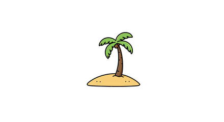Cartoon Palm Tree on Desert Island Floating on Gradient Backdrop