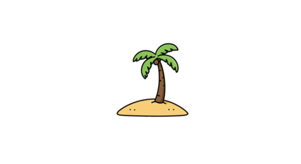 Cartoon Palm Tree on Desert Island Floating on Gradient Backdrop