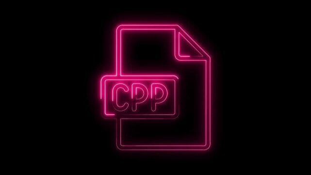 Glowing pink neon C P file icon with transparent background symbolizing programming coding development