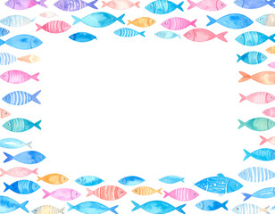 Sea shells frame vector illustration, a colorful summer border design with nature elements