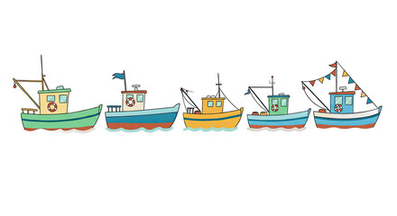 Colorful Cartoon Boats Floating on a Gradient Background