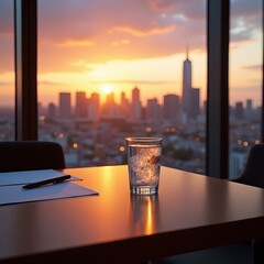 Flux Dev A delicate glass of crystal clear water sitson a sle