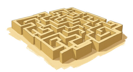 Beige Maze Illustration Complex Labyrinth Design Challenge Concept