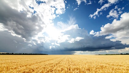 Golden wheat field under dramatic sky