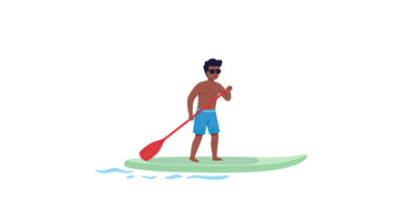 Paddleboarder with Red Paddle Wearing Sunglasses on Water
