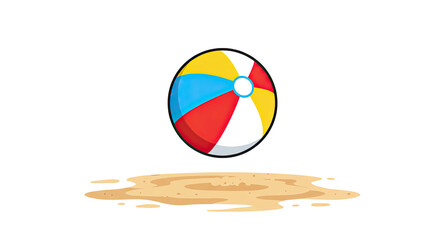 Colorful Beach Ball on Sand with Blue and Red Gradient Background
