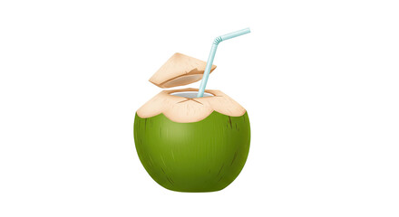 Refreshing Green Coconut with Pale Blue Straw on Gradient Background