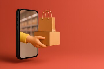 Digital transformation in retail concept with ecommerce logistics and mobile shopping interface