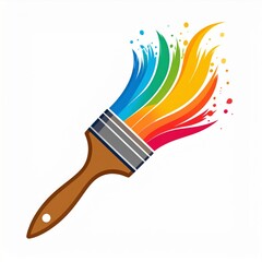 Paintbrush with Vivid Rainbow Colored Strokes on Clean White Background for Art Creativity