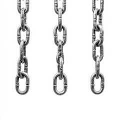 Obraz premium Close-up of three interconnected metal chains hanging vertically, showing their strength and industrial design