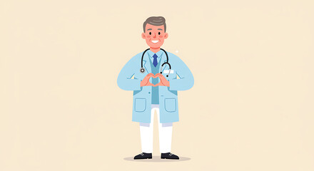 Friendly Doctor Making Heart Shape with Hands, Medical Professional Illustration