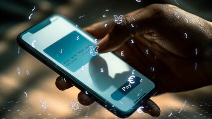 futuristic payment concept with mobile phone