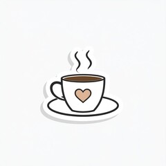 Obraz premium Coffee Cup with Heart Shape in Brown Color on White Background with Hot Steam