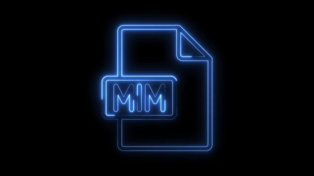 Glowing blue neon M I M file icon isolated on black background futuristic digital symbol technology data