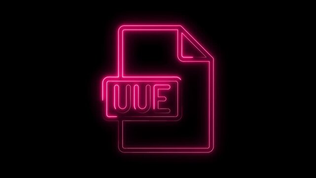 Glowing neon pink U E file icon isolated on black background abstract digital technology symbol futuristic
