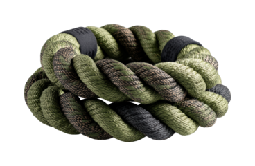 Rugged climbing rope coiled on a flat surface still life nature perspective isolated on transparent background, png