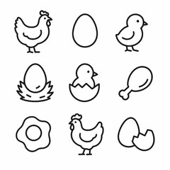Minimalist Chicken and Egg Icons Set – Poultry and Food Theme