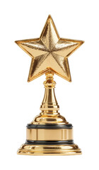 Award ceremony highlights golden star trophy celebrating achievements elegant setup isolated on transparent background, png