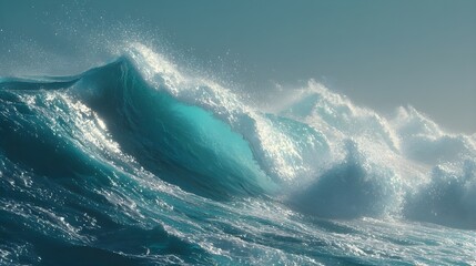 Fototapeta premium Cerulean vast oceanic wave form foamy bright crest dynamic seascape murals for coastal interior design