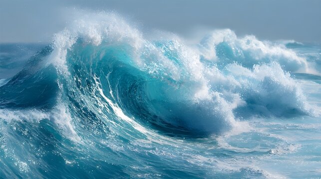 Cerulean vast oceanic wave form foamy crest creating dramatic seascape visuals for coastal branding imagery